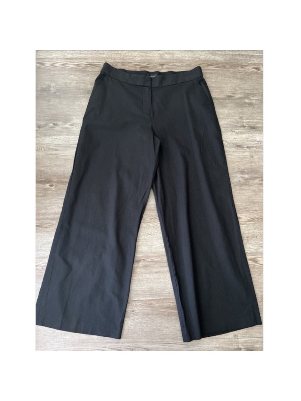 Tahari ASL Dress Pants Womens 16 Black Wide Leg Linen Blend Full Length